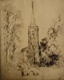 Untitled by Joseph Pennell, etching on paper "St. Peter's Spire", sold Oct 2018