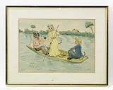cats/kittens on a boat by Louis Wain, watercolor, sold Apr 2023