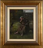 A Monk in Medieval Landscape by Francis Sydney Muschamp, 1885, oil on board, sold Sep 2021
