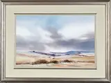 Overcast Landscape with Wire Fence by Richard Rennie, watercolour on paper, sold Sep 2021