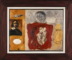 Abstract Composition with Figurative Elements by Jaco Benade, oil on canvas mounted on board, sold Sep 2021
