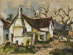 House and Figures in Winter Landscape by Gregoire Boonzaier, 1995, pastel on paper, sold Sep 2021