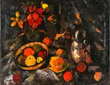 Still Life with Fruit by George Enslin, 1960, oil on canvas, sold Sep 2021