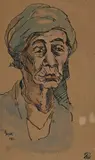 Portrait of an Old Woman Wearing a Head Cloth by Gregoire Boonzaier, 1962, ink with gouache on paper, sold Sep 2021