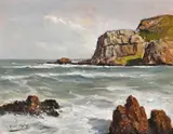 Coastal Landscape with Cliffs by Errol Boyley, oil on board, sold Sep 2021