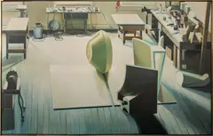 George Sugarman's Studio by Lowell Nesbitt, 1967, oil on canvas painting, sold Jul 2022