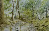 Woodland Stream by Jeff Loftus, watercolour, sold Jul 2024