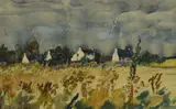 Brittany Cottages by Ray Green, 1990, mixed media, sold Jul 2024