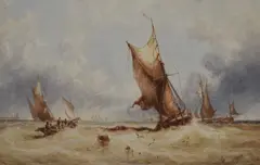 Fishing Boats Off Southend Pier by George Stainton, watercolour, sold Jun 2024