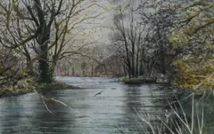 River Teme, Knighton, Powys by Peter Jones, watercolour, sold Jun 2024