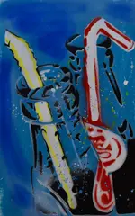 Pop Fizz II by Sarah Graham, mixed media on paper, sold May 2024