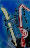 Pop Fizz II by Sarah Graham, mixed media on paper, sold May 2024