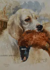 Clumber Spaniel, Xmas 1921 by Reuben Ward Binks, 1921, watercolour, sold May 2024