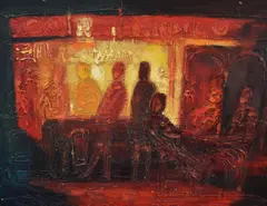 Saloon Bar by George Hutchins, oil, sold May 2024