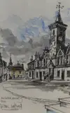 Auchtermuchty, Fife by Frank Watson, drawing, sold Apr 2024