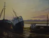 Untitled by Trevor R. Owens, Oil on canvas, fishing boats at low tide, signed and dated, offered Aug 2026