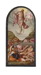 Called maso da san friano (italian 1531-1571), the resurrection of christ by Maso da San Friano, Tempera on panel, with an arched top, sold Jul 2025