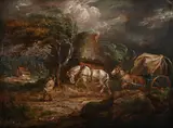 A wagon passing a cottage on a windy night by James Ward, Oil on paper, laid down on panel, sold Jul 2025