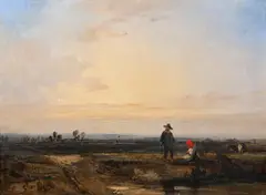 Landscape with sunset and figures by Richard Parkes Bonington, Oil on canvas, sold Jul 2025