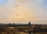 Landscape with sunset and figures by Richard Parkes Bonington, Oil on canvas, sold Jul 2025