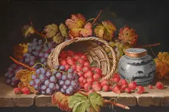 Still life with a basket of strawberries by Charles Thomas Bale, Oil on canvas, sold Jul 2025