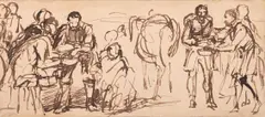 Composition study by David Wilkie, Pen and brown ink, sold Jul 2025