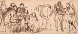 Composition study by David Wilkie, Pen and brown ink, sold Jul 2025