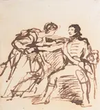 Composition study for the chelsea pensioners by David Wilkie, Pen and brown ink, sold Jul 2025
