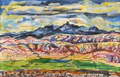 Landscape with rolling hills by Ivan Albright, Watercolour and gouache, sold Jul 2025
