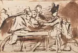 Study for nelson sealing the copenhagen letter by David Wilkie, Pen and brown ink, sold Jul 2025