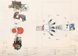 Study for phase 3 of the cold war by Yvind Fahlström, 1964, Tempera, ink, and pencil on paper, sold Jul 2025