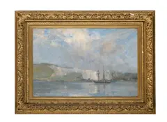 View across the water by Bertram Priestman, Oil on canvas, sold Jun 2025