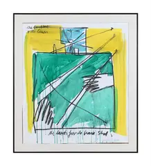 The fireplace and the lawn by Bruce McLean, 1987, Acrylic and ink on paper, sold Jun 2025