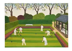Lawn bowls by John 'road' Allin, Oil on canvas, sold Jun 2025