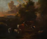 A rocky landscape with cattle by Michiel Carree, Oil on canvas, sold Jun 2025