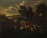 A wooded landscape with a shepherd and flock by Cirlce Of Philipp Peter Roos, Oil on canvas, sold Jun 2025