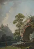 An italianate landscape with fishermen before a fountain by Carlo Bonavia, Oil on canvas, sold Jun 2025