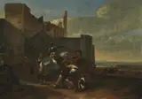 Soldier in armour on horseback outside a walled town by Hendrik Verschuring, Oil on panel, sold Jun 2025
