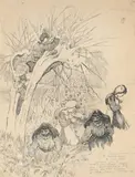 Pollarding a willow with girls gathering flowers beneath by Gilbert Spencer, Ink, offered Jul 2026