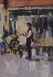 The Waiter by Ken Moroney, oil on board, sold Aug 2026
