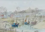 Boats at Rye Harbour, East Sussex by Dorris Kirklew Arca, Watercolour Society, offered Aug 2026