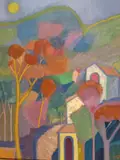Hill top journey by Giuliana Lazzerini, 1999, oil on linen, sold Aug 2026