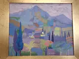 Two blue hills by Giuliana Lazzerini, 1999, oil on board, sold Aug 2026