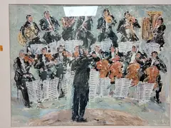Orchestra by Bernard Rooke, mixed media on paper, sold Aug 2026