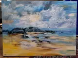 Untitled by Sandy Hillyer, mixed media on canvas, sold Aug 2026