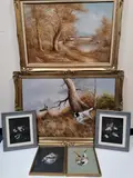 comprising an indistinctly signed oil on canvas depicting a dog by Seven Animal And Landscape Pictures, oil on canvas, sold Jul 2026