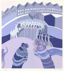 Babylon faller/Opptog by Arne Ekeland, 1974, Serigrafi, sold Oct 2026