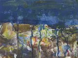 Strandlandskap by Ørnulf Opdahl, 1976, Olje på papir, sold Oct 2026