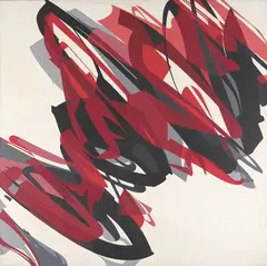 Rytmikk i rødt og sort by Leif Egil Reitan, 1975, Akryl på lerret, sold Oct 2026