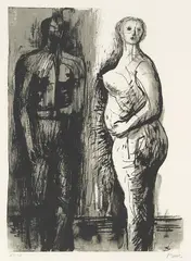 Man and woman by Henry Moore, 1973, Litografi, sold Oct 2026